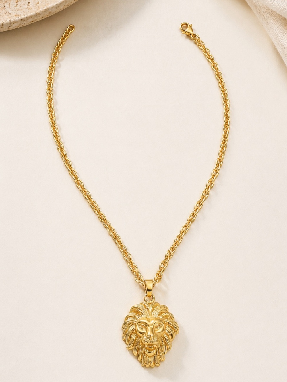 18K Gold Lion Head Pendant Necklace Rope Chain Leo Zodiac Unisex 18-20” Chunky